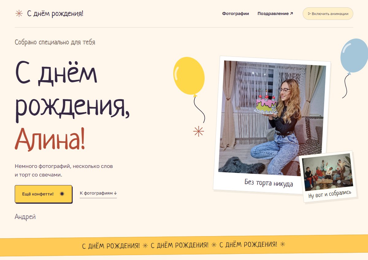 Поздравление с днём рождения: фотографии, торт и конфетти
